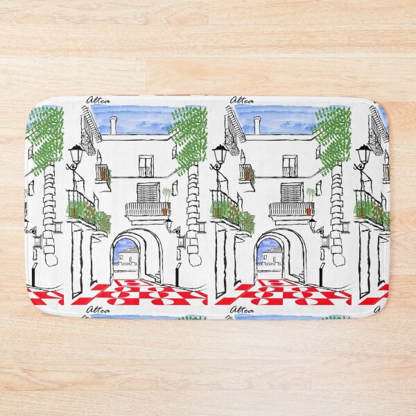 Item preview, T-shirt illustration with a view of the old town of Altea in red designed and sold by malangacamisetas.