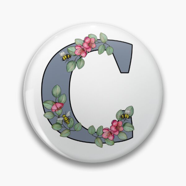 Item preview, Letter C, Decorated Initial, Eucalyptus Leaves, Pink Flowers, Bees designed and sold by JoyfulWhimsy.