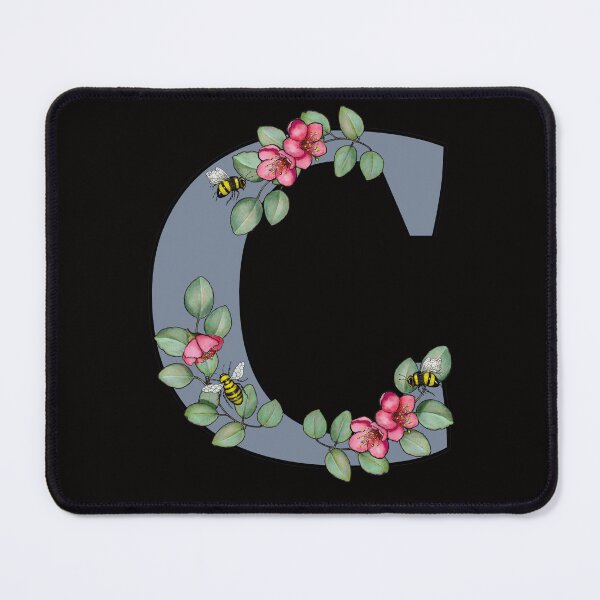 Item preview, Letter C, Decorated Initial, Eucalyptus Leaves, Pink Flowers, Bees designed and sold by JoyfulWhimsy.