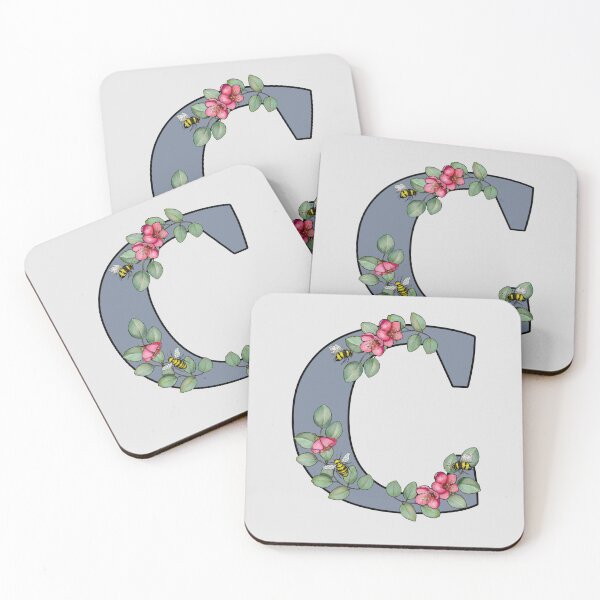 Item preview, Letter C, Decorated Initial, Eucalyptus Leaves, Pink Flowers, Bees designed and sold by JoyfulWhimsy.