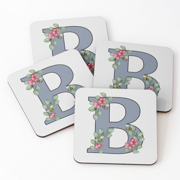 Item preview, Letter B, Decorated Initial, Eucalyptus Leaves, Pink Flowers, Bees designed and sold by JoyfulWhimsy.
