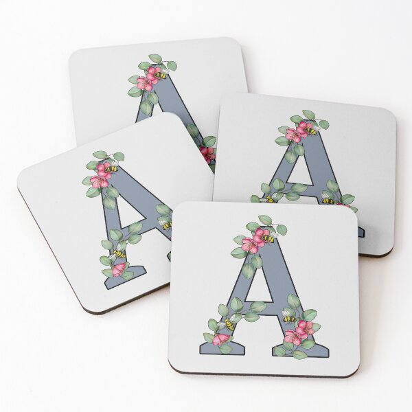 Item preview, Letter A, Decorated Initial, Eucalyptus Leaves, Pink Flowers, Bees designed and sold by JoyfulWhimsy.