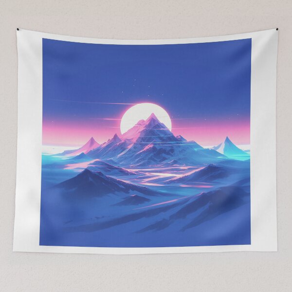 Item preview, Dreamy Blue Vaporwave Mountains with Neon Sun designed and sold by Christian Weiss.
