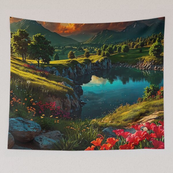 Item preview, Evening atmosphere at the Lake of Wonders designed and sold by PixelParadies.