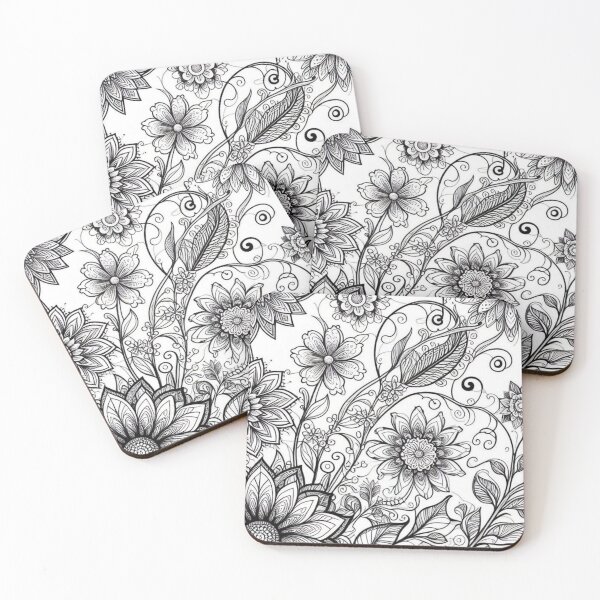 Item preview, Floral Coloring Page – Intricate Hand-Drawn Flowers designed and sold by PluralAF.