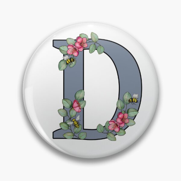 Item preview, Letter D, Decorated Initial, Eucalyptus Leaves, Pink Flowers, Bees designed and sold by JoyfulWhimsy.