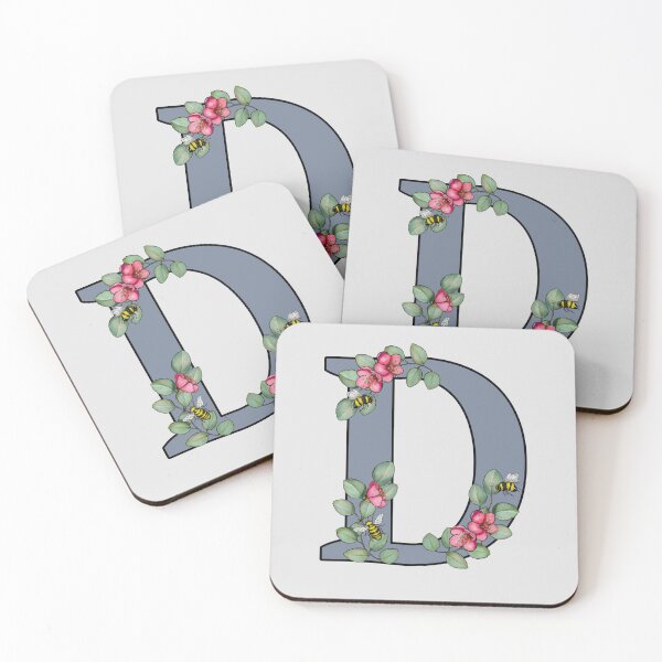 Item preview, Letter D, Decorated Initial, Eucalyptus Leaves, Pink Flowers, Bees designed and sold by JoyfulWhimsy.