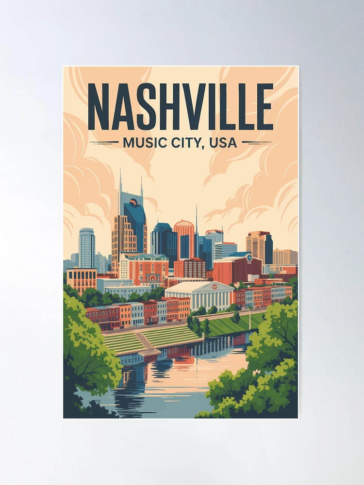 Nashville Tennessee Skyline Travel Art Vintage