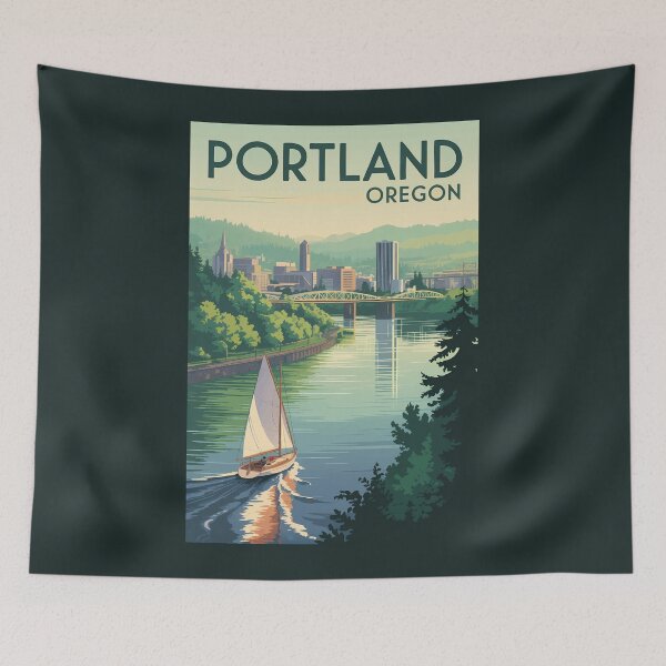 Item preview, Portland Oregon Skyline Travel Art Vintage designed and sold by KrisSidDesigns.