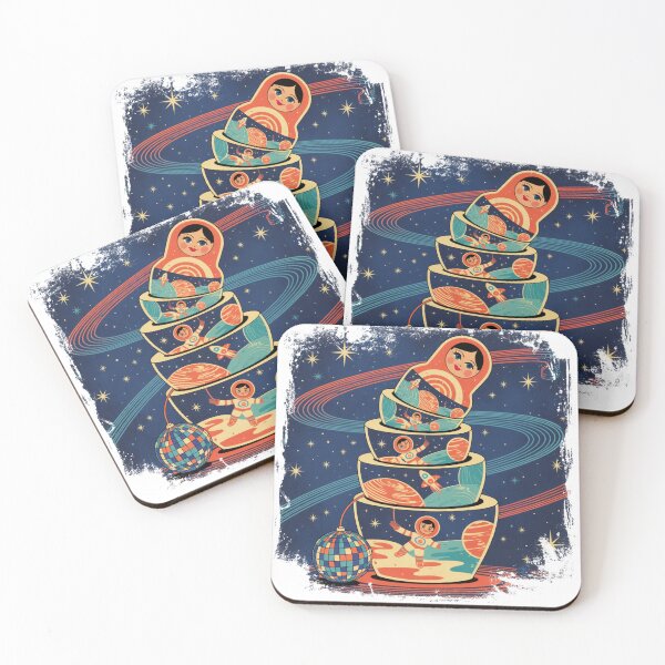 Item preview, Cosmic Matryoshka Babushka Russian Doll – Retro Space Nesting Dolls designed and sold by Okada's t-shirts & accessories.