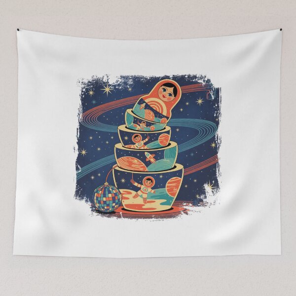 Item preview, Cosmic Matryoshka Babushka Russian Doll – Retro Space Nesting Dolls designed and sold by Okada's t-shirts & accessories.