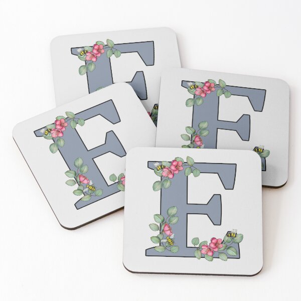 Item preview, Letter E, Decorated Initial, Eucalyptus Leaves, Pink Flowers, Bees designed and sold by JoyfulWhimsy.