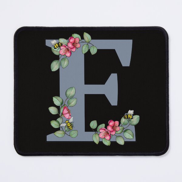 Item preview, Letter E, Decorated Initial, Eucalyptus Leaves, Pink Flowers, Bees designed and sold by JoyfulWhimsy.