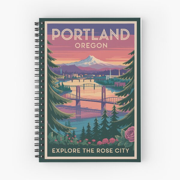 Item preview, Portland Oregon Mount Hood Travel Art Vintage designed and sold by KrisSidDesigns.