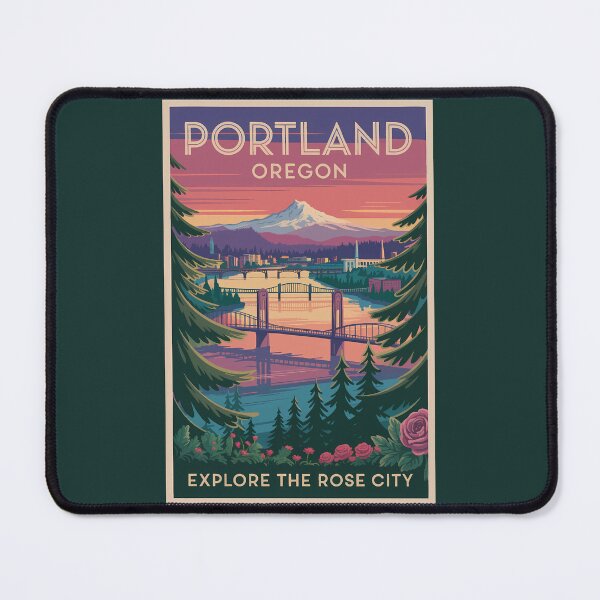Item preview, Portland Oregon Mount Hood Travel Art Vintage designed and sold by KrisSidDesigns.