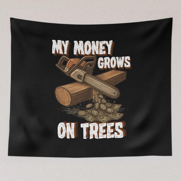 Item preview, My Money Grows on Trees - Vintage Chainsaw Cutting Wood Into Money designed and sold by PeteLawliiet.