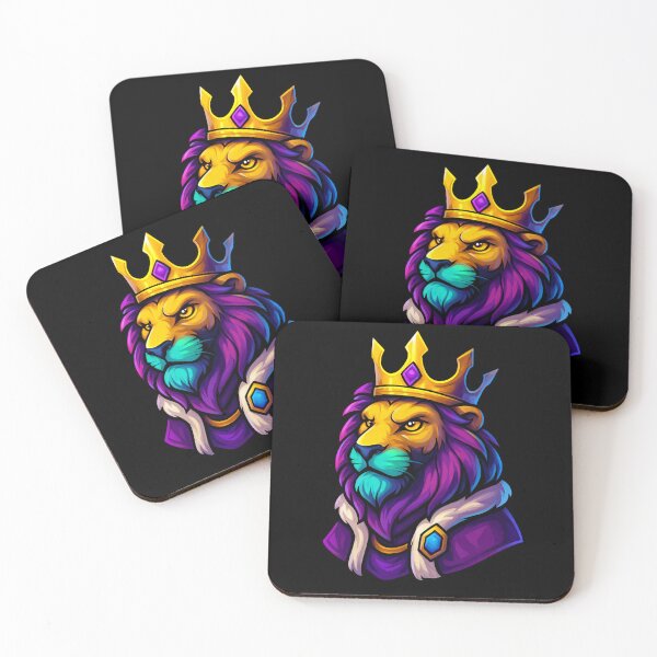Item preview, Majestic Colorful Lion King Wearing Golden Crown and Royal Robe Fantasy Illustration Regal Animal Artwork Vibrant Style designed and sold by Mimoshi ⭐⭐⭐⭐⭐.