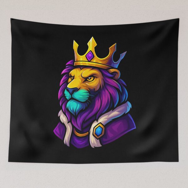 Item preview, Majestic Colorful Lion King Wearing Golden Crown and Royal Robe Fantasy Illustration Regal Animal Artwork Vibrant Style designed and sold by Mimoshi ⭐⭐⭐⭐⭐.