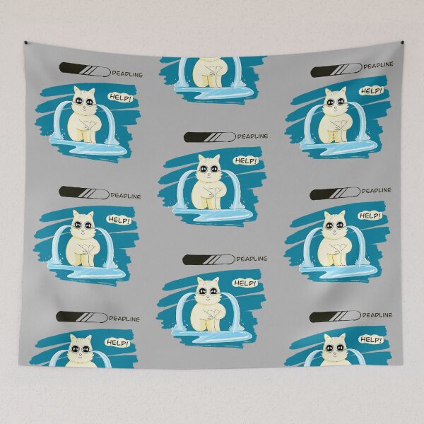 Item preview, Help Funny Cat Crying Over Deadline – Cute Stress Meme Illustration designed and sold by Elsrag-shop.