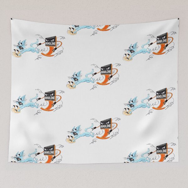 Item preview, Funny Cat Running From Deadline – Relatable Student Meme Illustration designed and sold by Elsrag-shop.