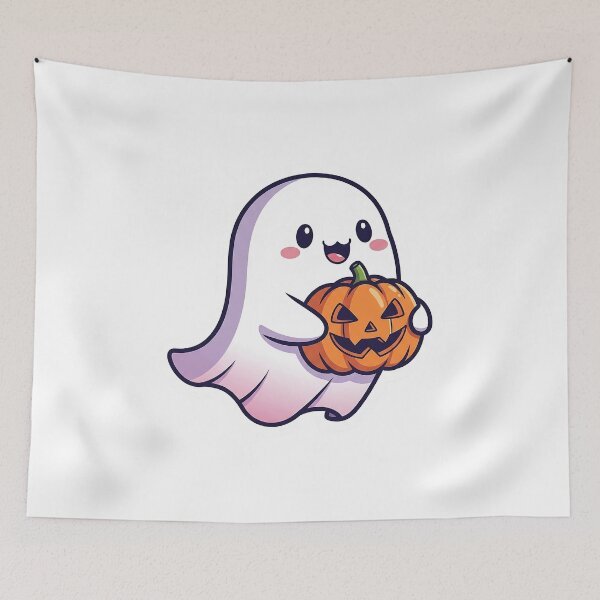 Item preview, Cute Kawaii Ghost Holding a Pumpkin Sticker designed and sold by ChameloX.