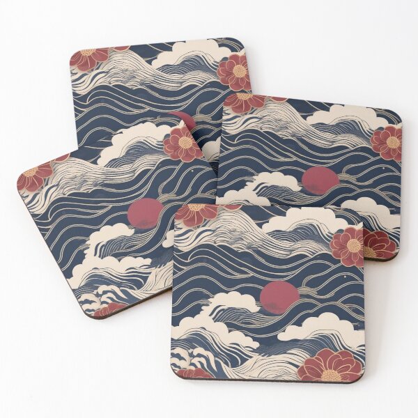 Item preview, Traditional Edo Textile – Seigaiha Waves & Sakura Blossoms designed and sold by Vandy Fullam.