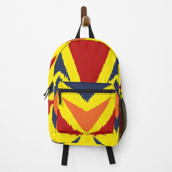 Item preview, Ikat Handwoven Zigzag Blur Poster Crimson Navy Tangerine Yellow designed and sold by zephstudoartist.