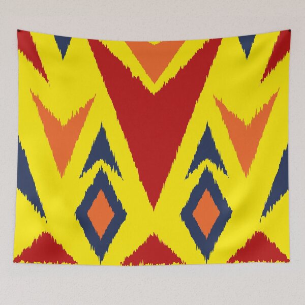 Item preview, Ikat Handwoven Zigzag Blur Poster Crimson Navy Tangerine Yellow designed and sold by zephstudoartist.