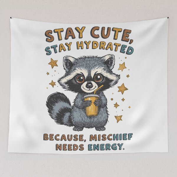 Item preview, Cute Raccoon with Drink – Stay Hydrated Mischief Energy Design designed and sold by OneLastWish.
