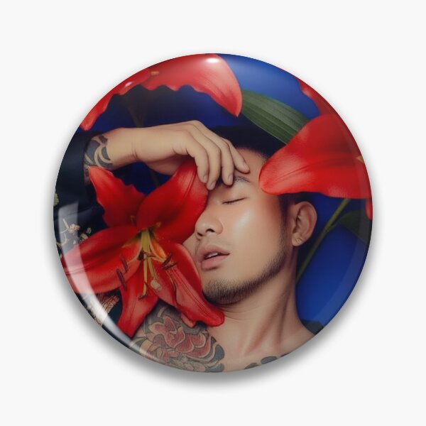 Item preview, Sensual Tattoed Asian Man in Kimono with Lilies #6 designed and sold by Atlas Kai.