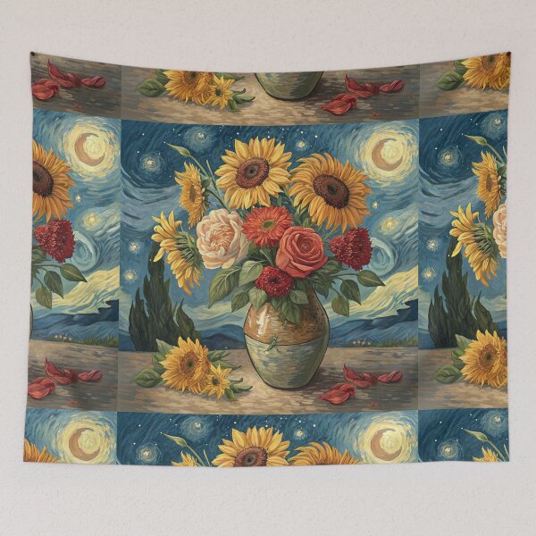 Item preview, Artistic illustration of gerberas, sunflowers and roses in a vase designed and sold by Creative Line Prints.