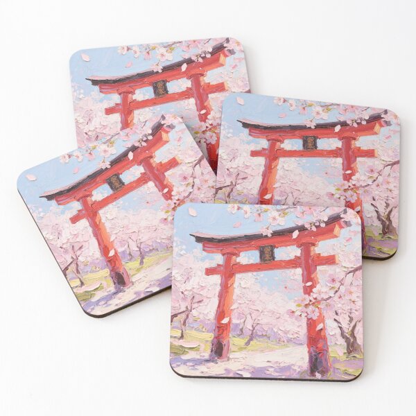 Item preview, Red Tori gate Sakura Oil Painting Impasto designed and sold by BibbleBambie.