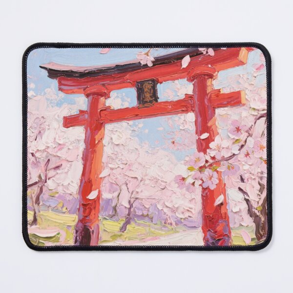 Item preview, Red Tori gate Sakura Oil Painting Impasto designed and sold by BibbleBambie.