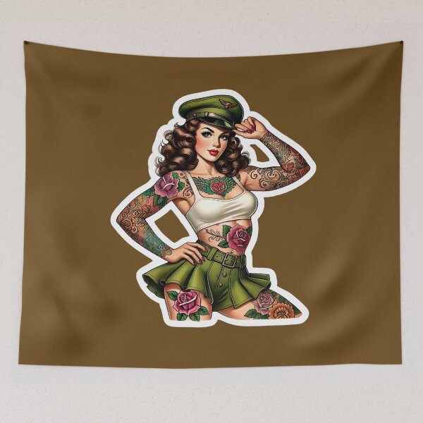 Item preview, Tattooed Retro Military Pin-Up Girl Rockabilly Artwork designed and sold by PinUpPizzazz.