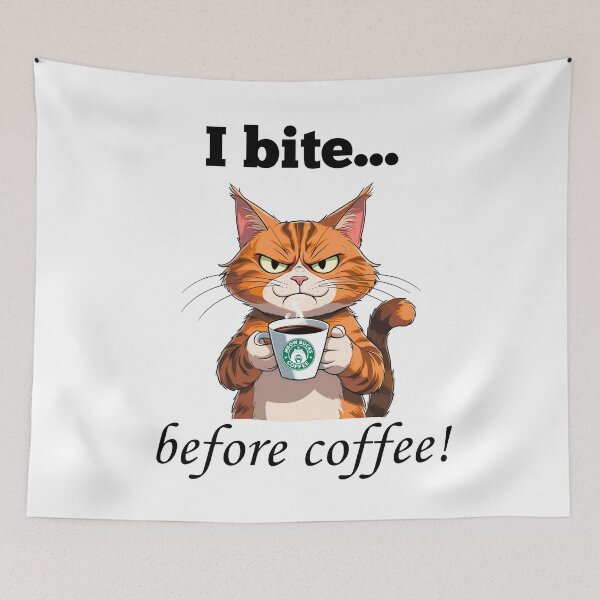 Item preview, Grumpy Cat Coffee Humor – “I Bite Before Coffee!” Cartoon Design designed and sold by Fredster1966.