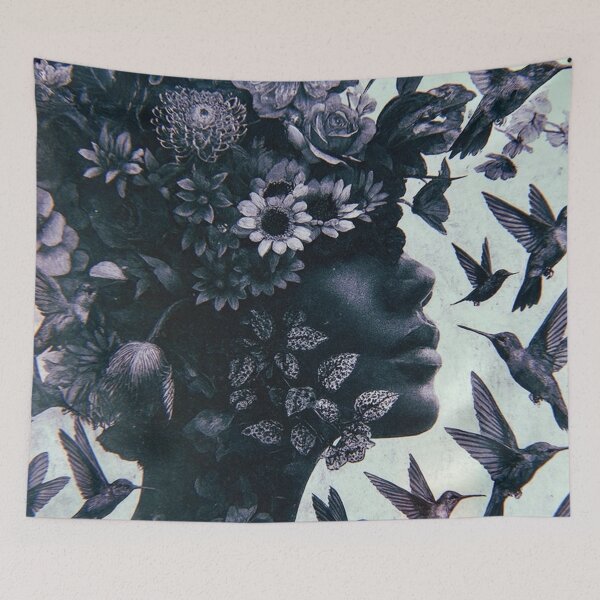 Item preview, Listen Again – Surreal Portrait with Flowers and Hummingbirds designed and sold by seamless.