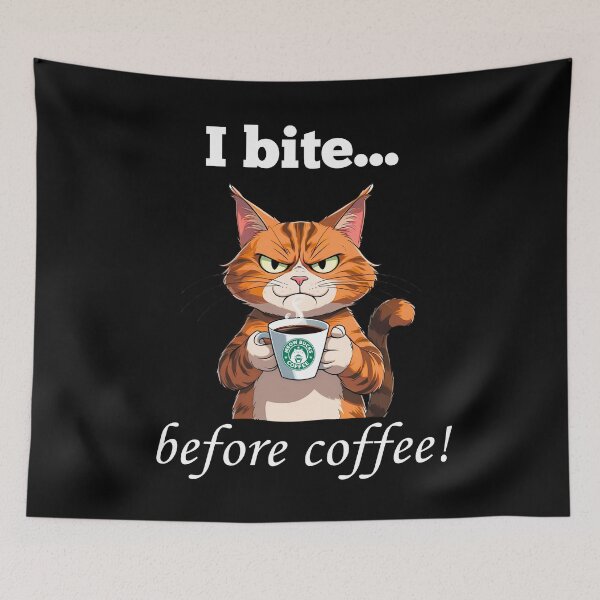 Item preview, Grumpy Cat Coffee Humor – “I Bite Before Coffee!” Cartoon Design designed and sold by Fredster1966.