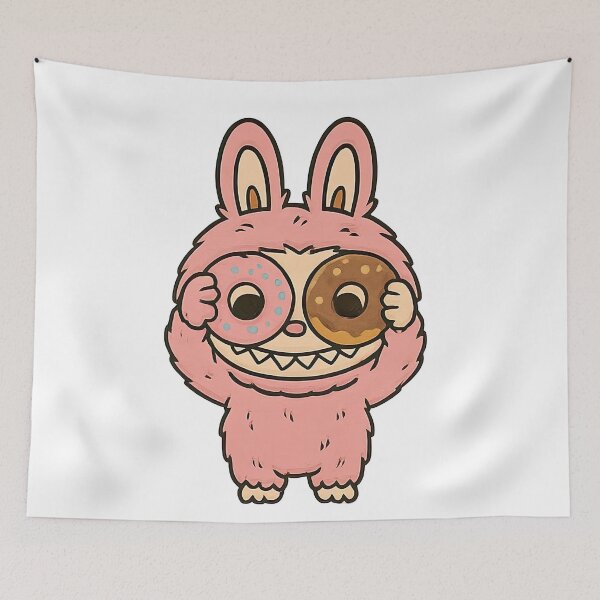 Item preview, Pink Labubu Holding Donuts Illustration designed and sold by TheMury.