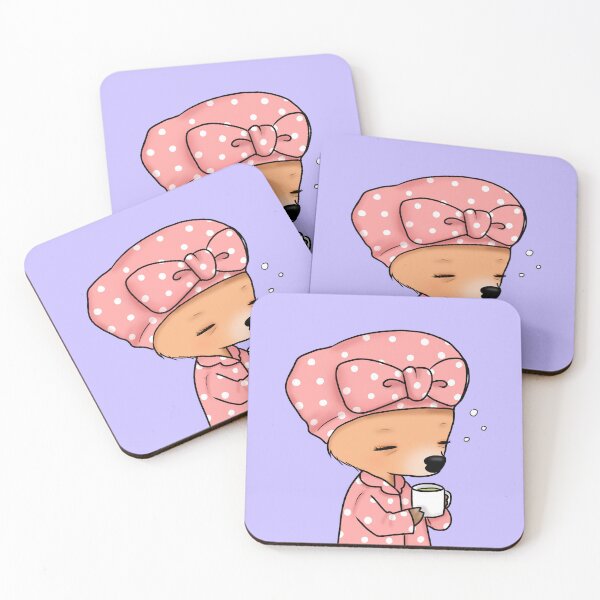 Item preview, Sleepy Pudu Little Deer in the Morning Waking Up with Matcha Latte designed and sold by Amy Caves.