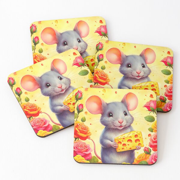 Item preview, Cute Happy Mouse With Cheese And Roses designed and sold by asurtiumgreen.