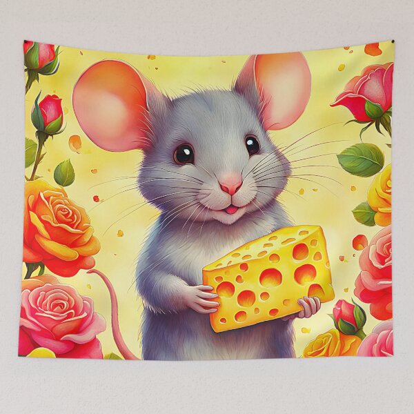 Item preview, Cute Happy Mouse With Cheese And Roses designed and sold by asurtiumgreen.