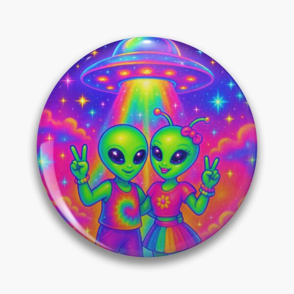 Item preview, Rainbow Peace Aliens Under Neon UFO – Kawaii Cosmic Couple Art designed and sold by Victor Shadehorn.