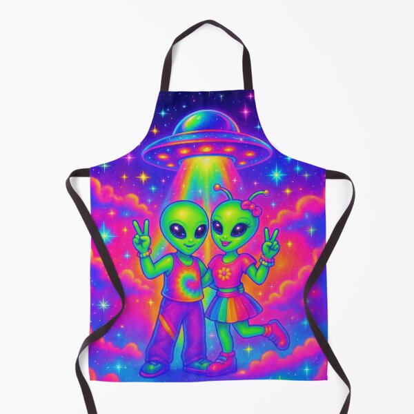 Item preview, Rainbow Peace Aliens Under Neon UFO – Kawaii Cosmic Couple Art designed and sold by Victor Shadehorn.