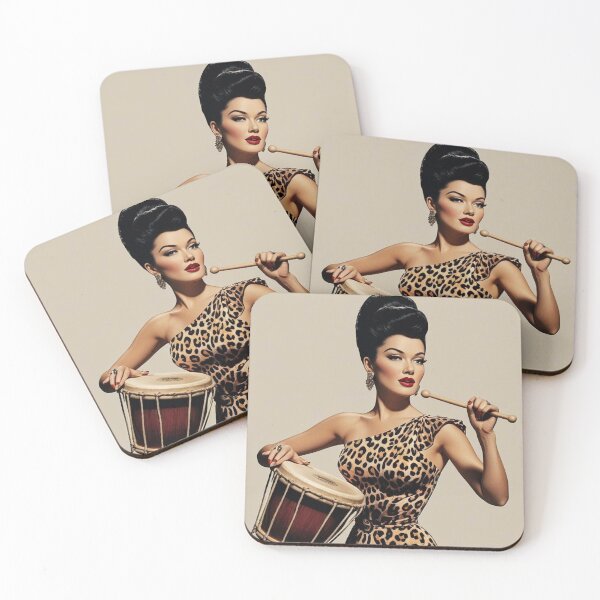 Item preview, Bongo Goddess Leopard Skin Drum Print Pinup Art designed and sold by Retroaugogo.