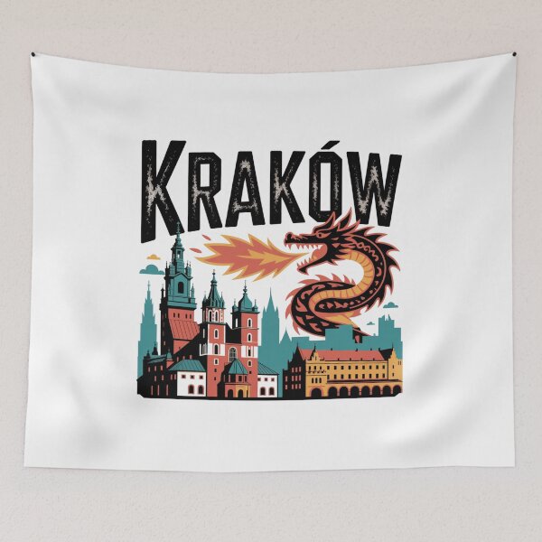 Item preview, Krakow Retro Poster Style – Wawel Dragon and Historic City Skyline designed and sold by Okada's t-shirts & accessories.