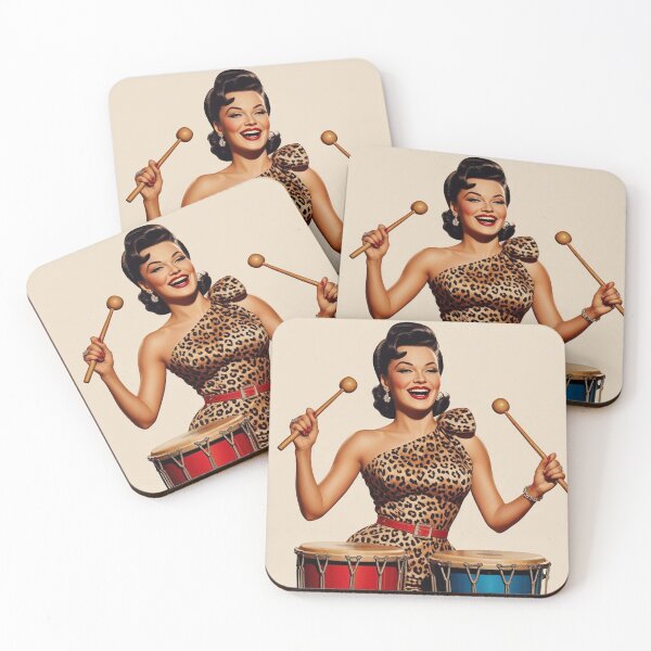 Item preview, Tom Tom Temptress Leopard Skin Drum Print Pinup Art designed and sold by Retroaugogo.