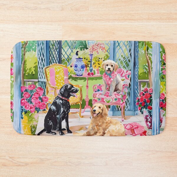 Item preview, Grandmillennial art, summer time, whimsical dogs garden party art designed and sold by SophieClimaArt.