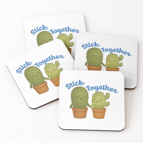 Item preview, Stick Together – Cute Kawaii Cactus Pun Illustration designed and sold by Lazy T Co..
