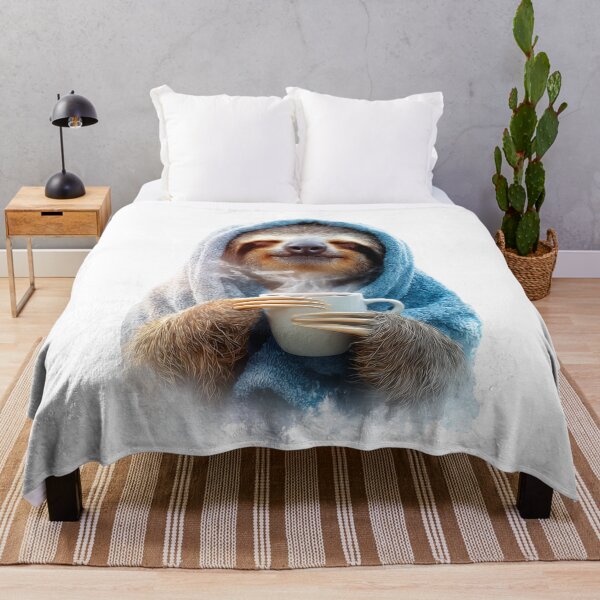 Item preview, Cozy Sloth Wrapped in Blanket with Coffee – Relaxation Vibes designed and sold by VisionaryVeils.