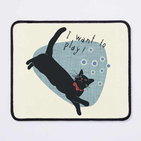 Item preview, Black cat design hand lettering "I want to play" designed and sold by Irene Pacha.